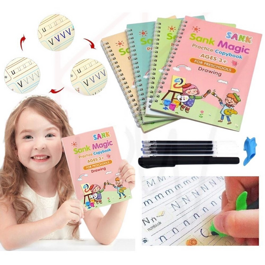 4 PACK - Kids Magic Handwriting Reusable Calligraphy Practice Copy Book
