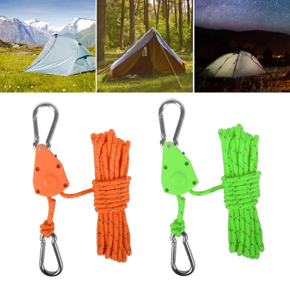 4X 4M Camping Ratchet Pulley Tent Guide Tensioner Tie Rope Adjustable Guy Line