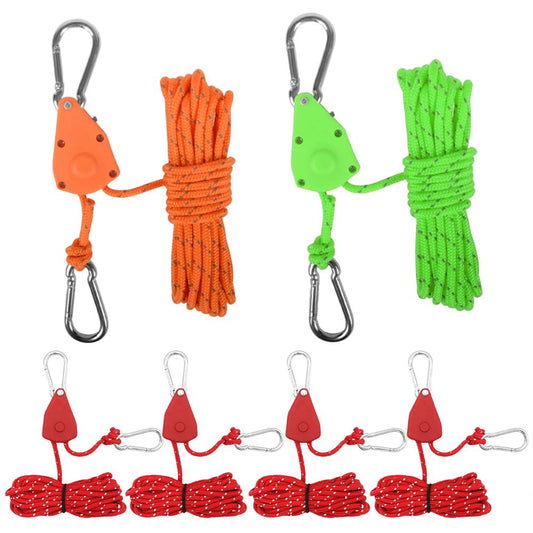 4X 4M Camping Ratchet Pulley Tent Guide Tensioner Tie Rope Adjustable Guy Line