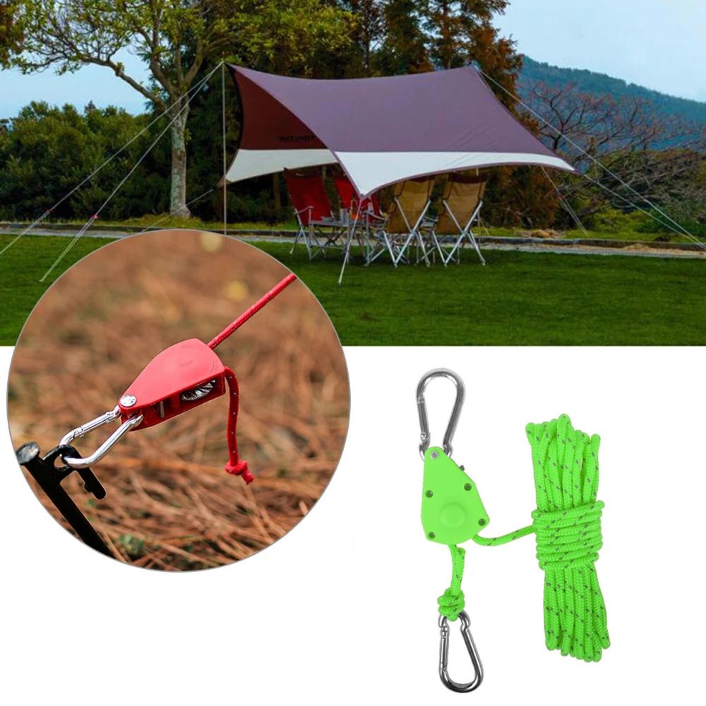 4X 4M Camping Ratchet Pulley Tent Guide Tensioner Tie Rope Adjustable Guy Line