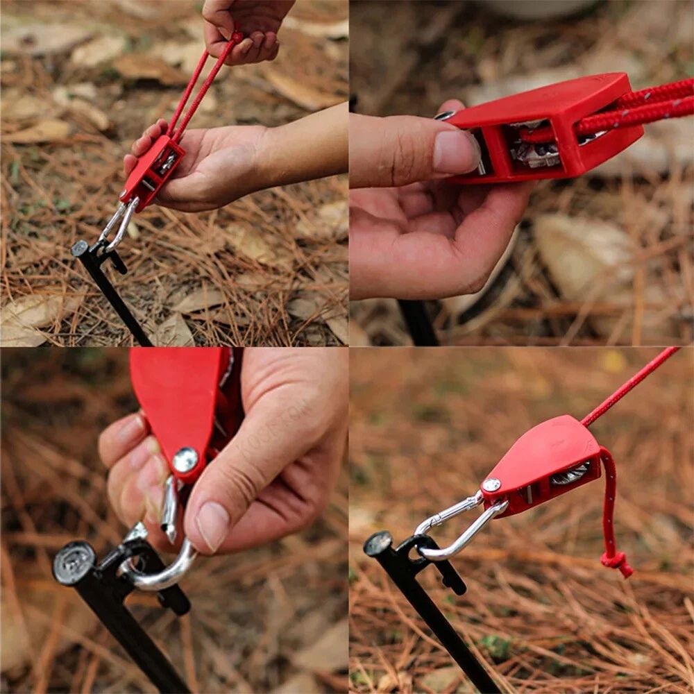 4X 4M Camping Ratchet Pulley Tent Guide Tensioner Tie Rope Adjustable Guy Line