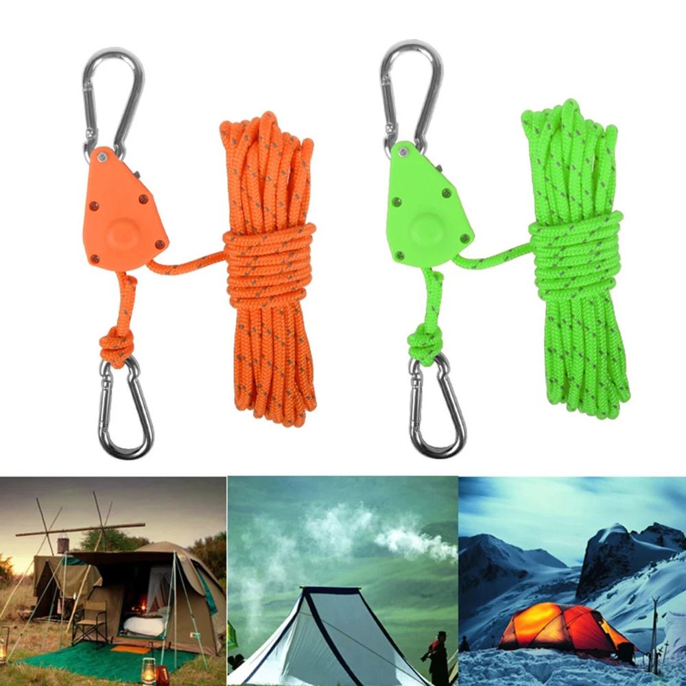 4X 4M Camping Ratchet Pulley Tent Guide Tensioner Tie Rope Adjustable Guy Line