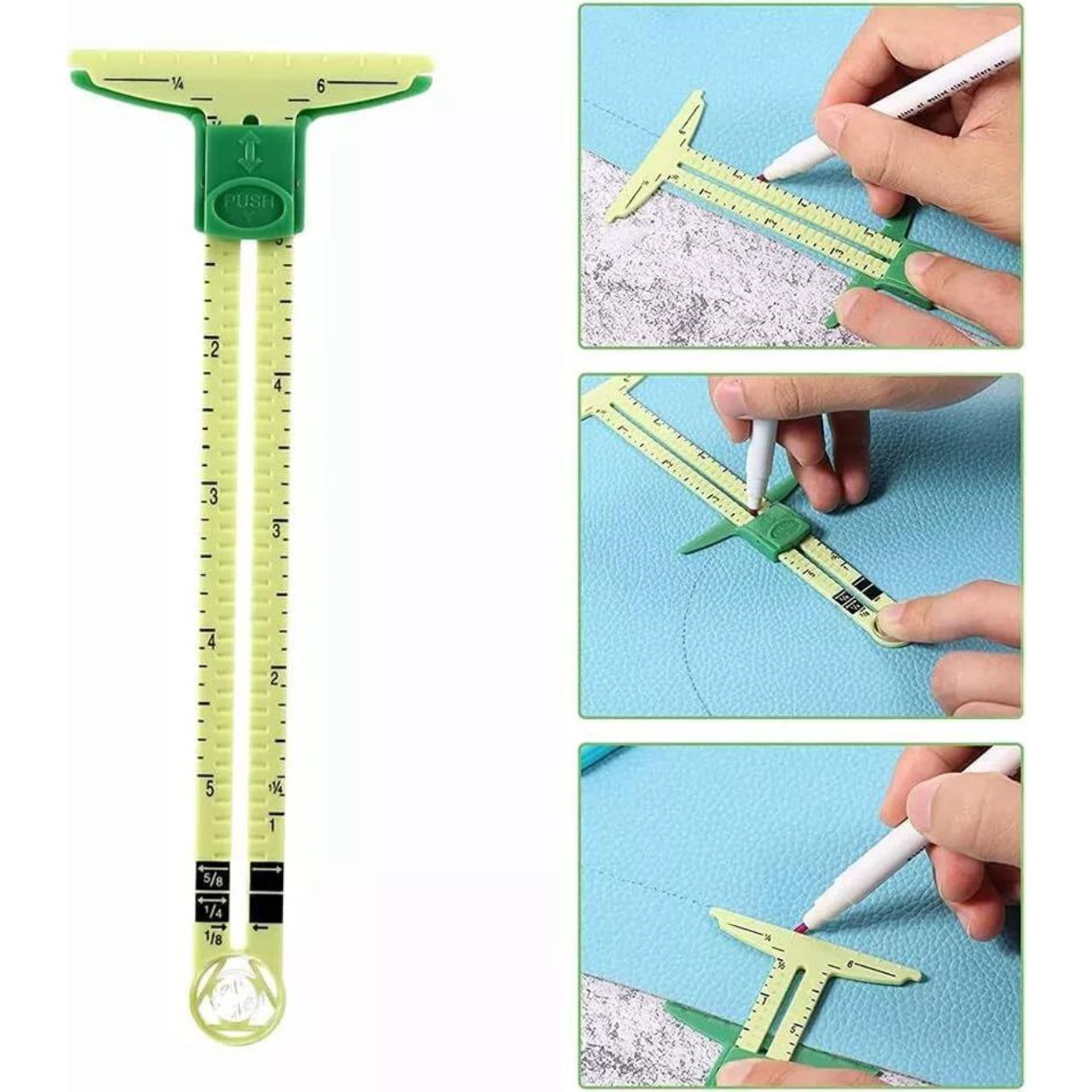 5-in-1 Sliding Gauge with No-Hassle Triangles Gauge Measuring for Sewing