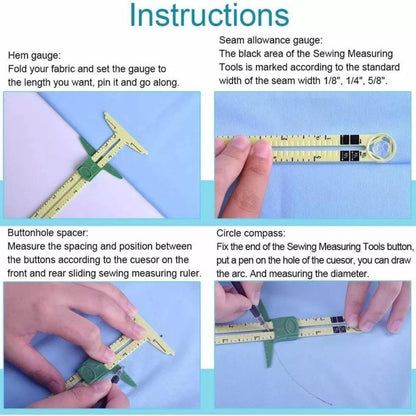 5-in-1 Sliding Gauge with No-Hassle Triangles Gauge Measuring for Sewing