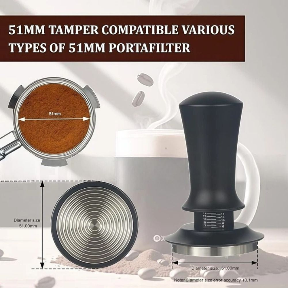 Calibrated spring espresso coffee tamper