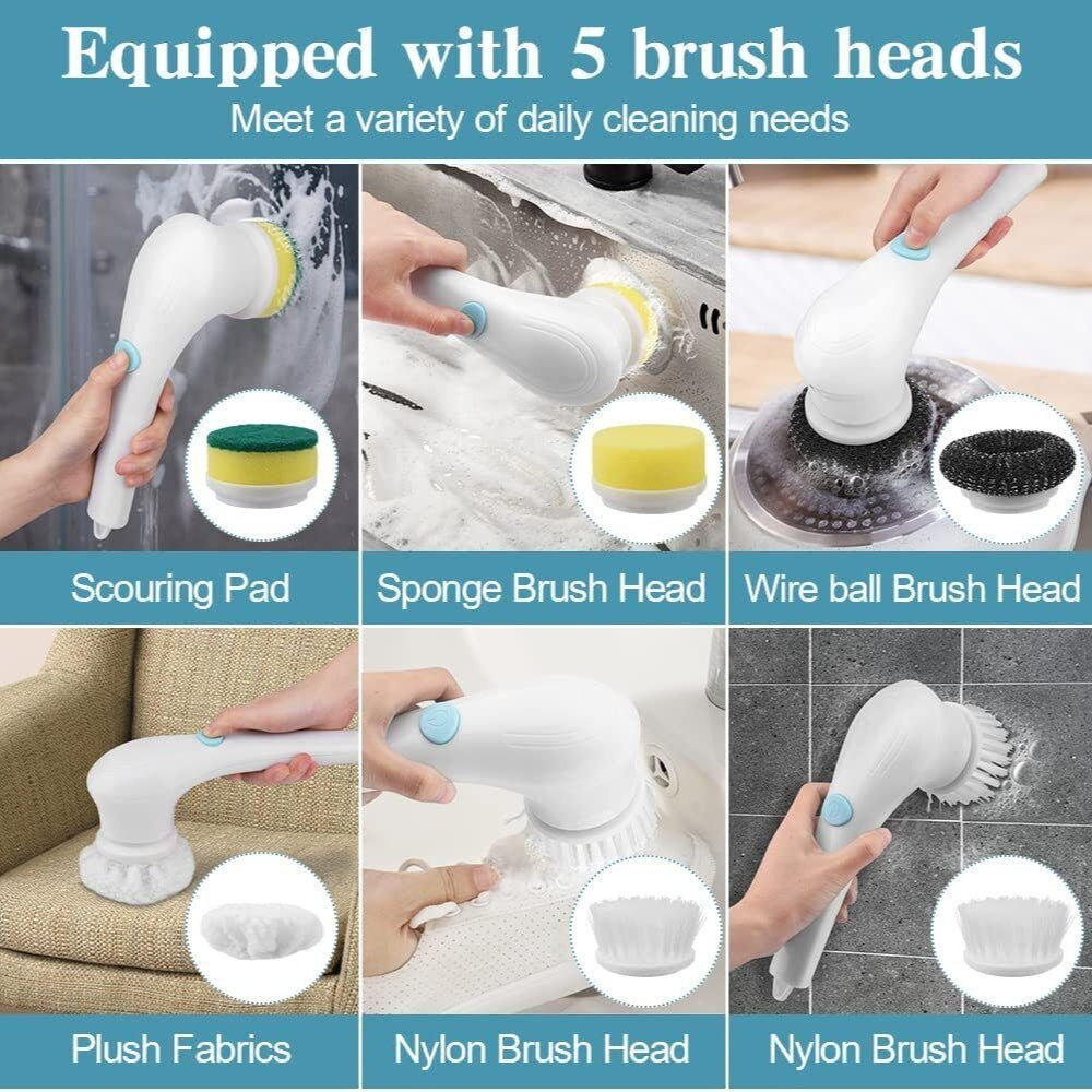 5 In 1 Electric Portable Spin Scrubber Handheld Power Cleaning Brush