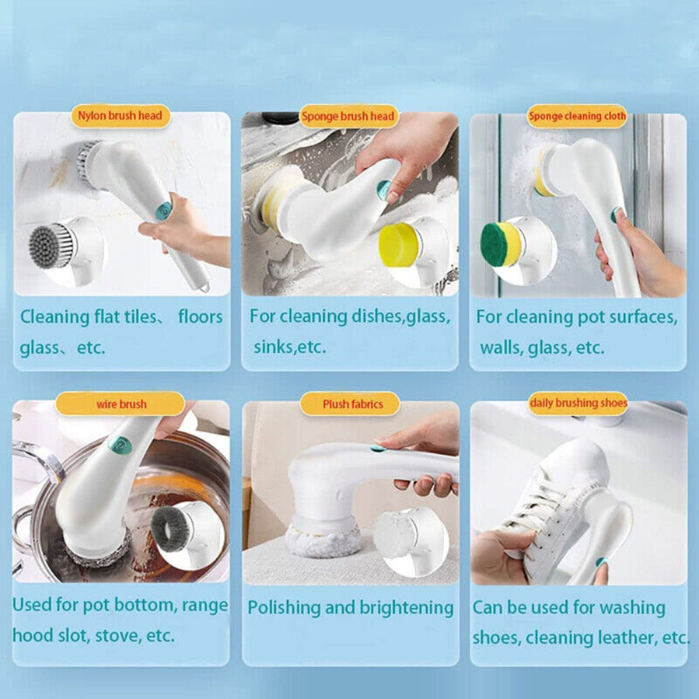 5 In 1 Electric Portable Spin Scrubber Handheld Power Cleaning Brush