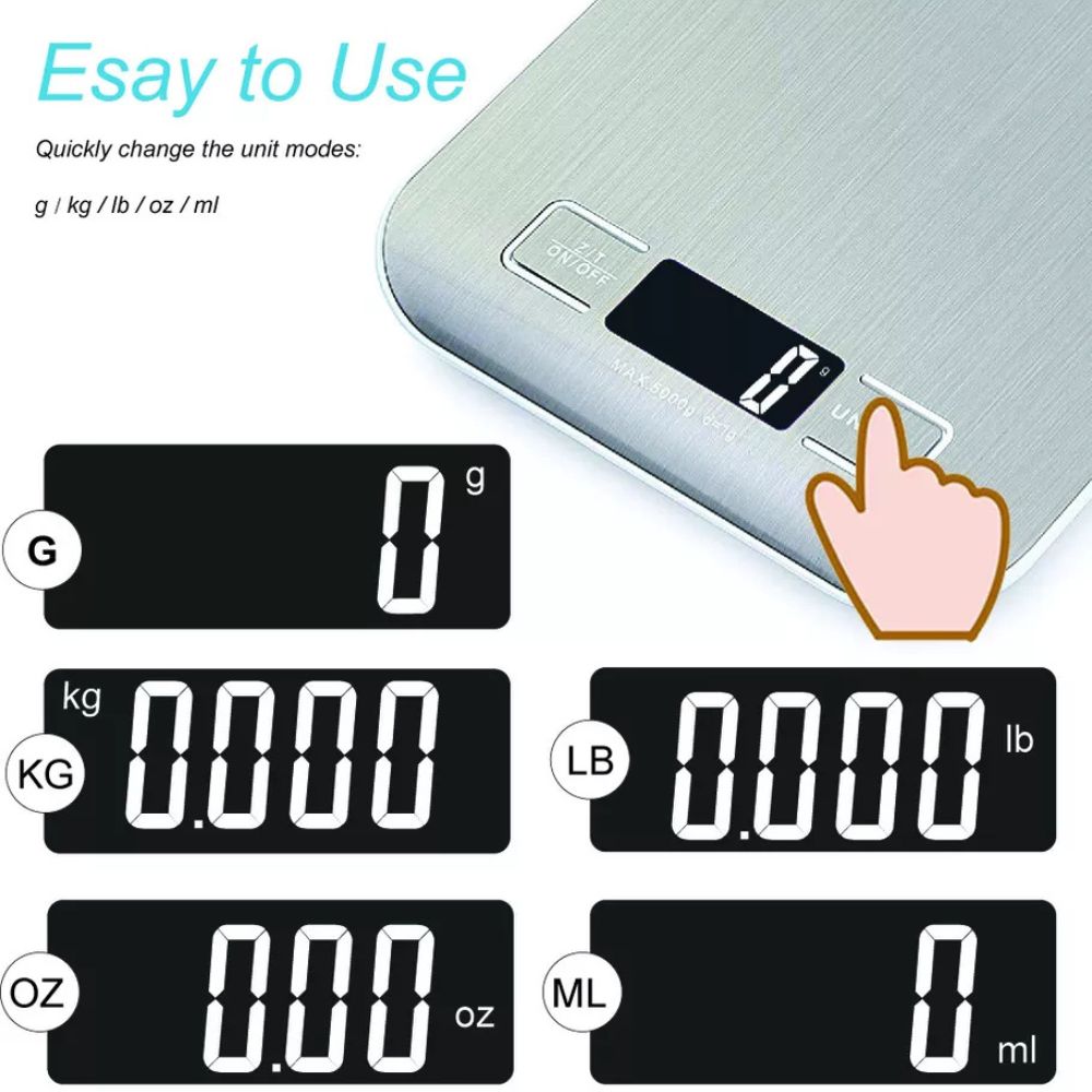 5KG/1G Electronic Digital Scale Stainless Steel Kitchen Postal Scale