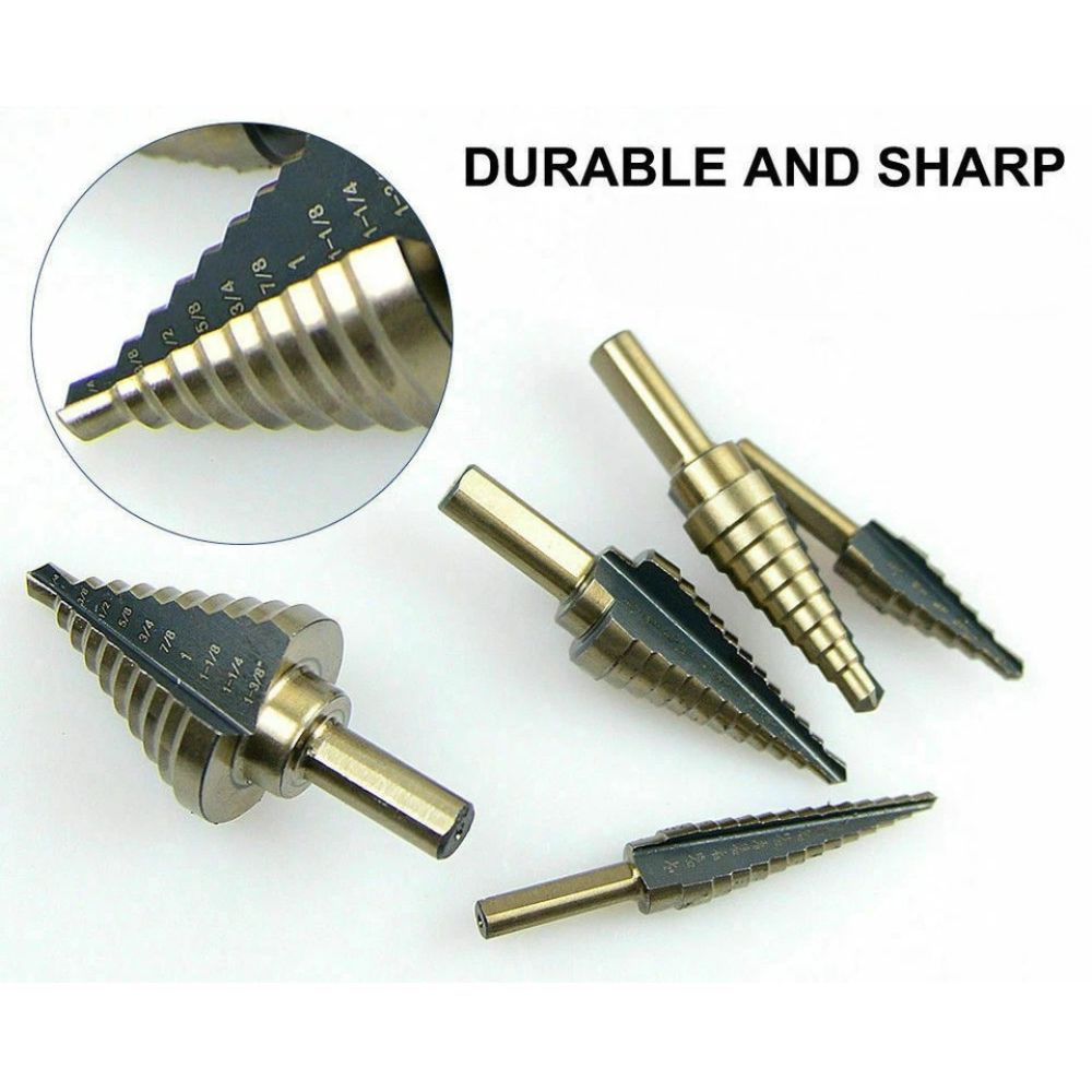 5PCS HSS Step Steel Cone Drill Bits Hole Titanium Cutter Set Kit + Aluminum Case