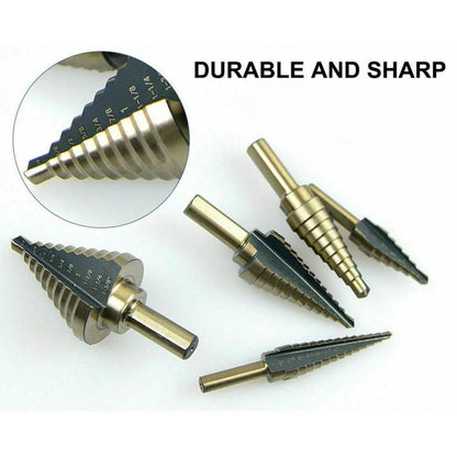 5PCS HSS Step Steel Cone Drill Bits Hole Titanium Cutter Set Kit + Aluminum Case