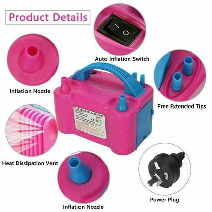 600W Electric Balloon Pump Inflator Balloon Power 2 Nozzles Portable AU Plug