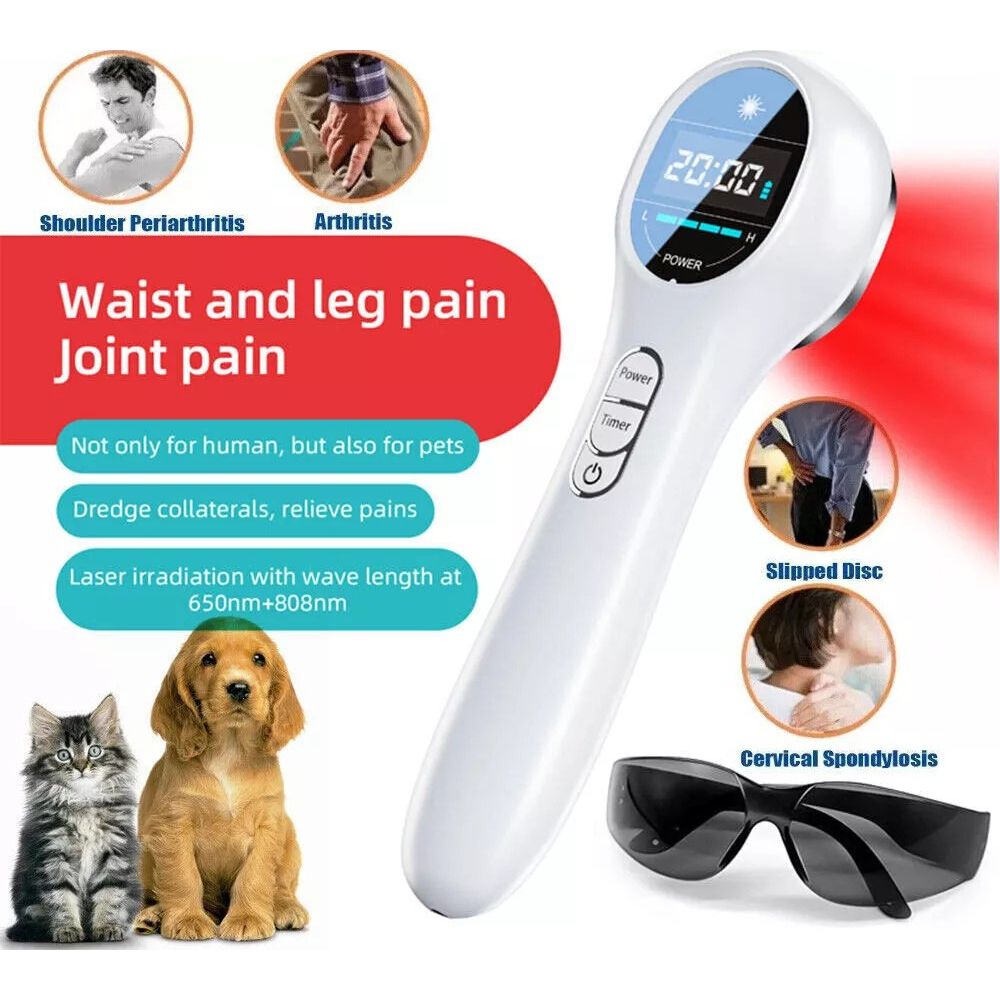 650nm+808nm Cold Laser Red Light Pain Relief Therapy Knee Fit Pet Wounds Healing