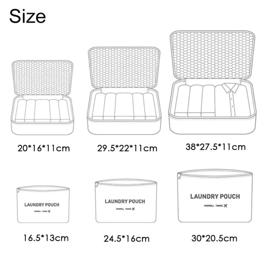 6PCS Travel Luggage Organiser Cube Clothes Storage Pouch Suitcase Packing Bags