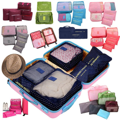 6PCS Travel Luggage Suitcase Organiser Packing Cubes Set Bags Pouches