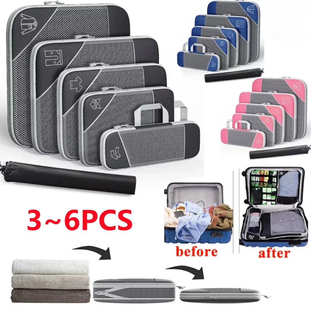 3/6Pcs Compression Packing Cubes Expandable Storage Travel Luggage Bags Organiser