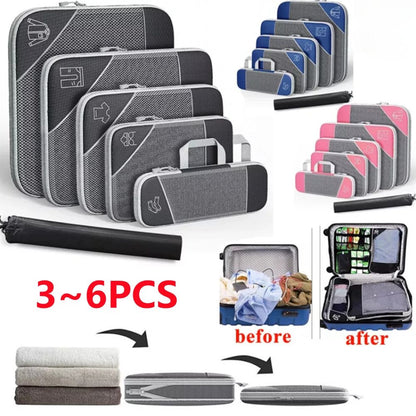 3/6Pcs Compression Packing Cubes Expandable Storage Travel Luggage Bags Organiser