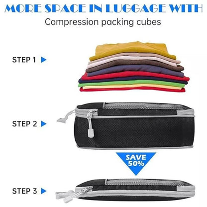 3/6Pcs Compression Packing Cubes Expandable Storage Travel Luggage Bags Organiser