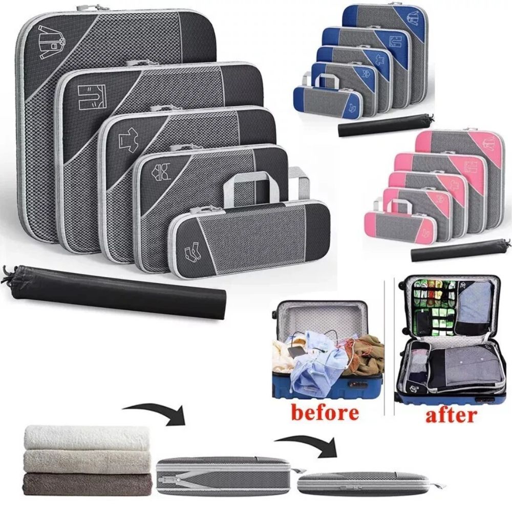 3/6Pcs Compression Packing Cubes Expandable Storage Travel Luggage Bags Organiser
