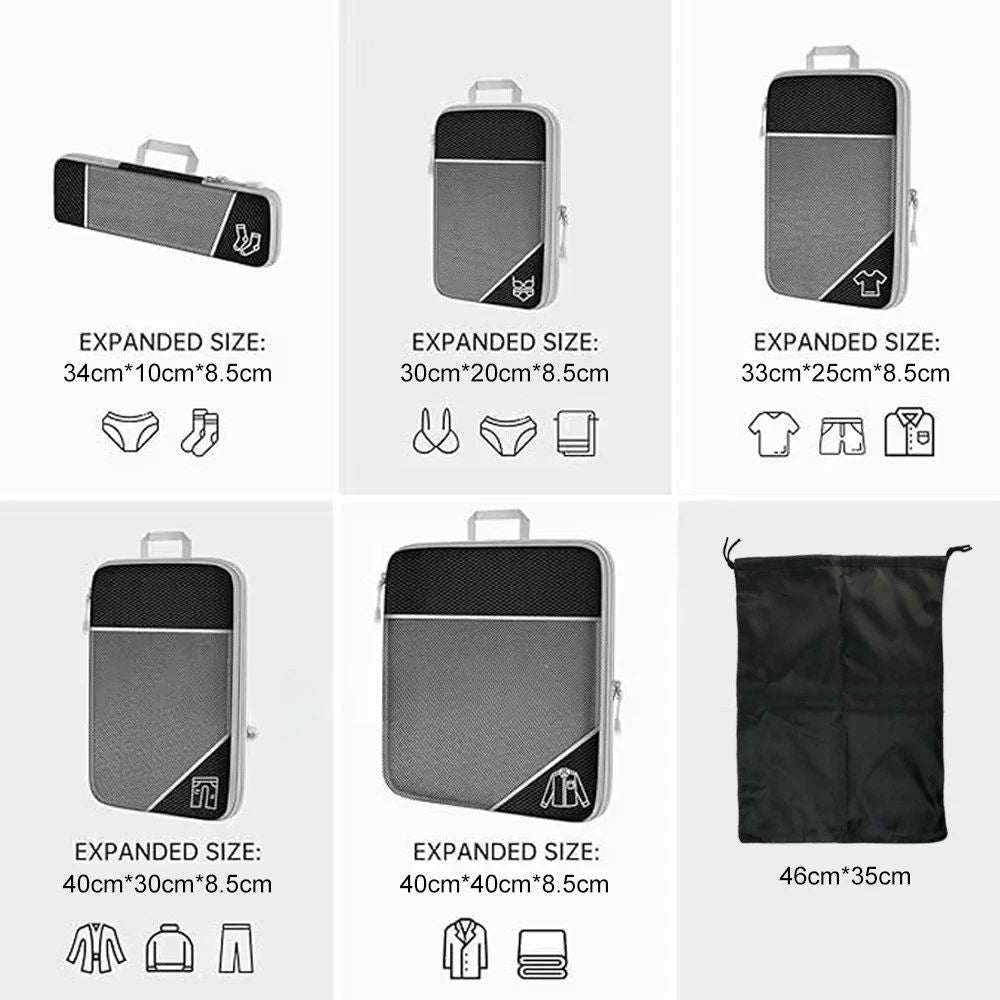 3/6Pcs Compression Packing Cubes Expandable Storage Travel Luggage Bags Organiser