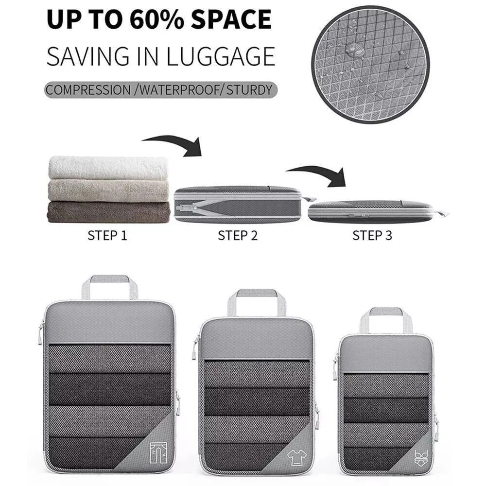 3/6Pcs Compression Packing Cubes Expandable Storage Travel Luggage Bags Organiser
