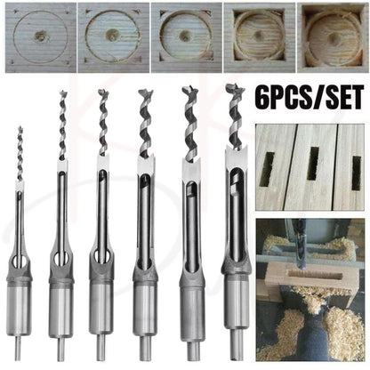 6Pcs Square Hole Saw Drill Bit Auger Mortising Chisel Woodworking 6.35-16mm