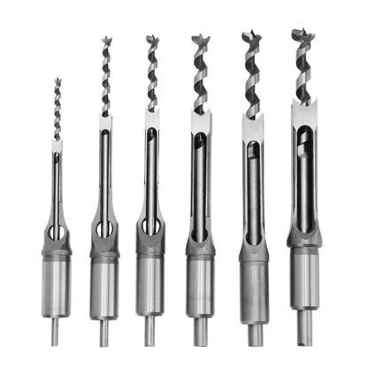 6Pcs Square Hole Saw Drill Bit Auger Mortising Chisel Woodworking 6.35-16mm