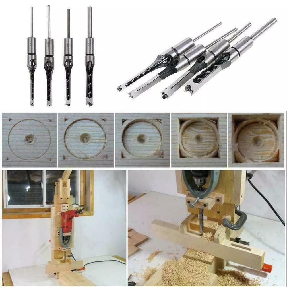 6Pcs Square Hole Saw Drill Bit Auger Mortising Chisel Woodworking 6.35-16mm