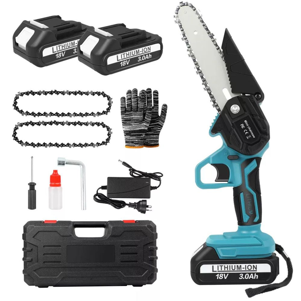 6" Rechargeable Mini Cordless Electric Chainsaw 2X Battery-Powered Wood Cutter