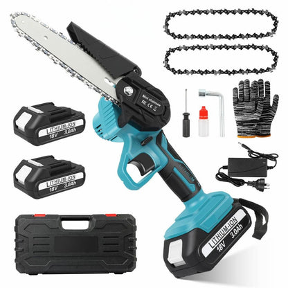 6" Rechargeable Mini Cordless Electric Chainsaw 2X Battery-Powered Wood Cutter