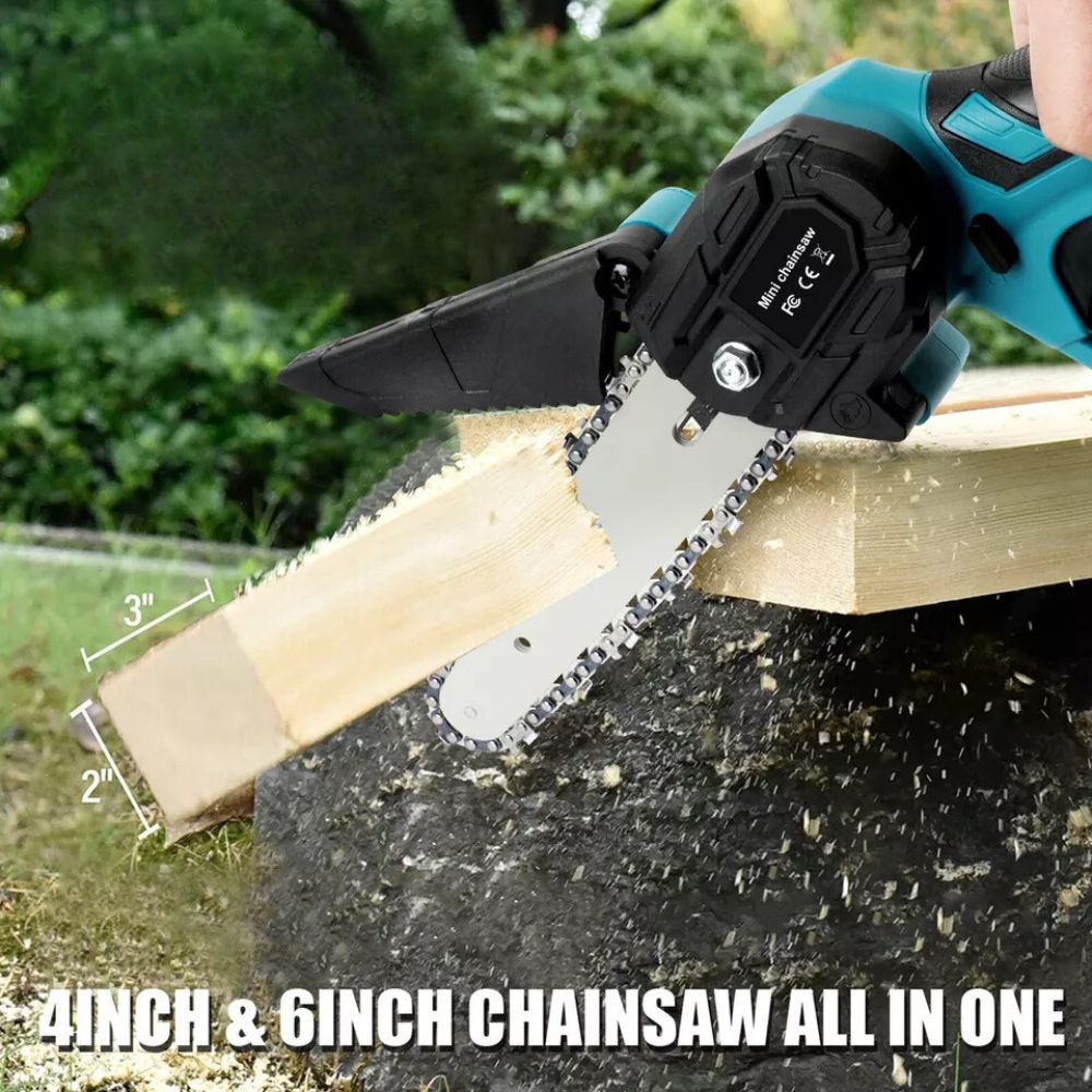 6" Rechargeable Mini Cordless Electric Chainsaw 2X Battery-Powered Wood Cutter