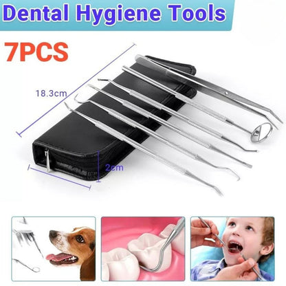 7PCS Dental Hygiene Cleaning Kits Tools Teeth Mirror Scraper Pick Scaler Tweezer