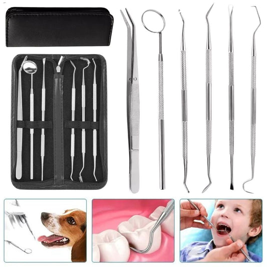 7PCS Dental Hygiene Cleaning Kits Tools Teeth Mirror Scraper Pick Scaler Tweezer