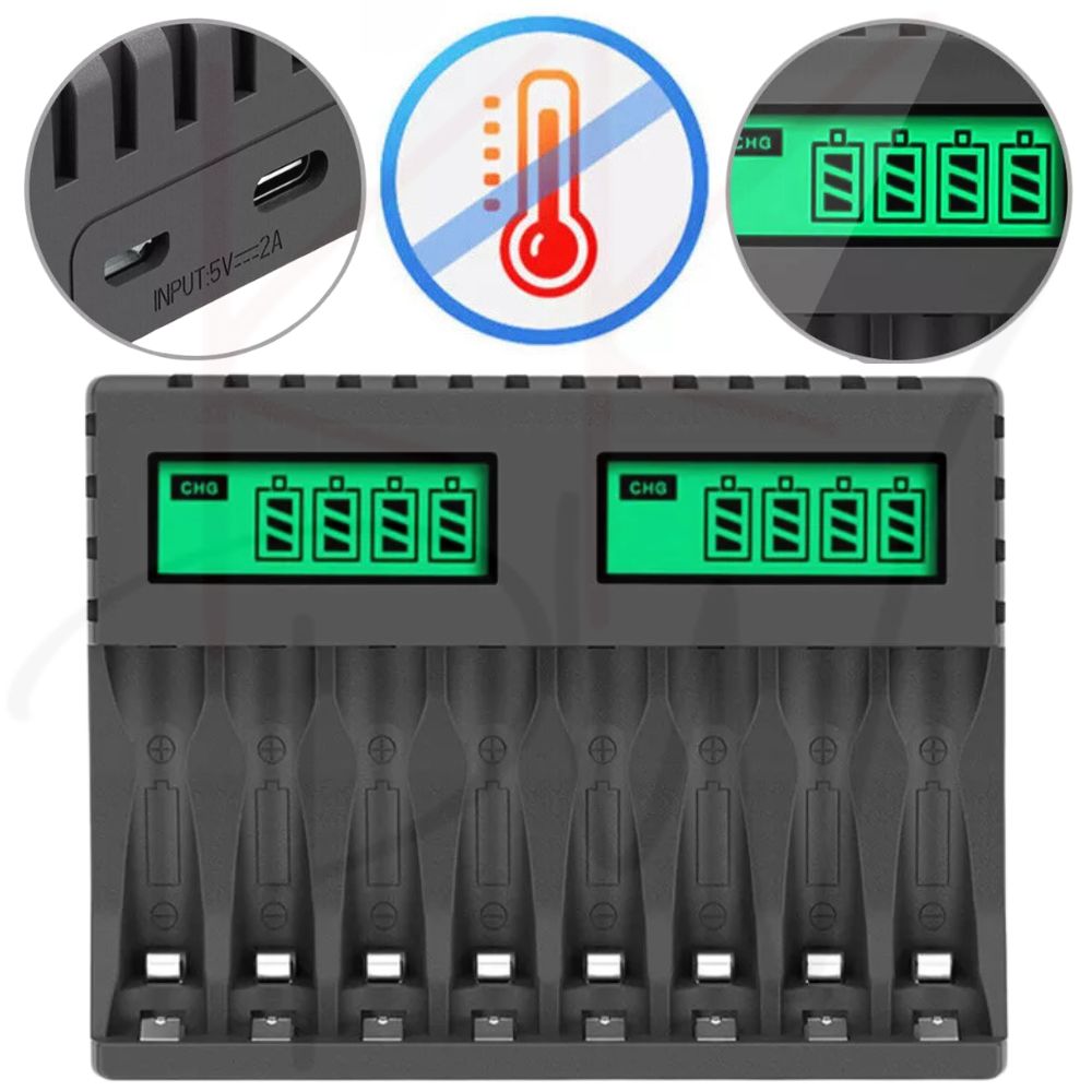 8 Slot Smart Battery Charger LCD Display for AA/AAA Rechargeable Batteries