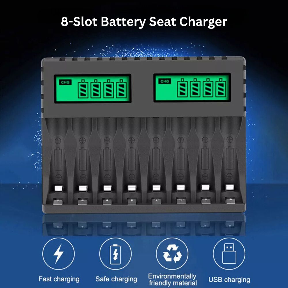 8 Slot Smart Battery Charger LCD Display for AA/AAA Rechargeable Batteries