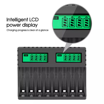 8 Slot Smart Battery Charger LCD Display for AA/AAA Rechargeable Batteries