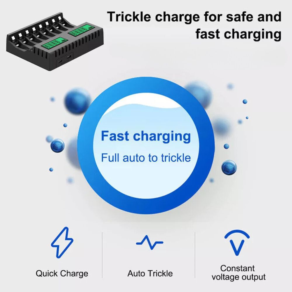 8 Slot Smart Battery Charger LCD Display for AA/AAA Rechargeable Batteries