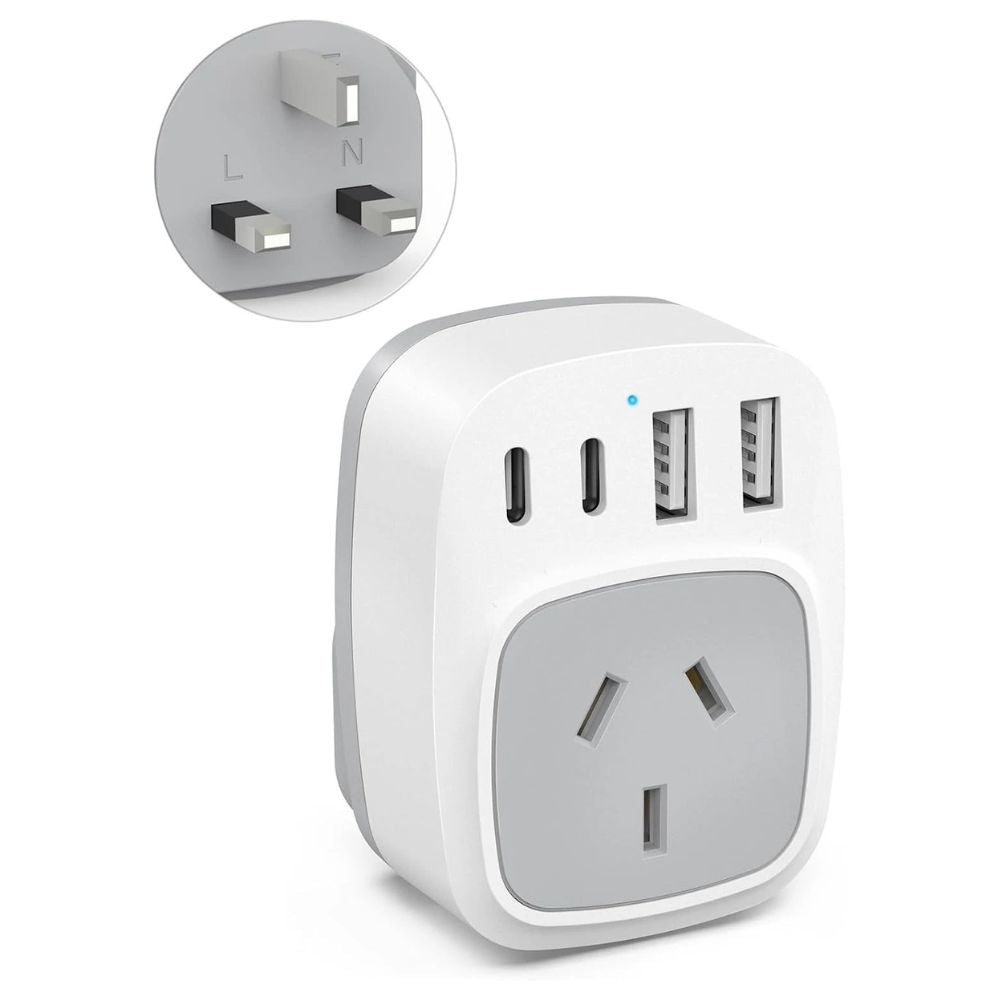 AU to UK travel adapter front view