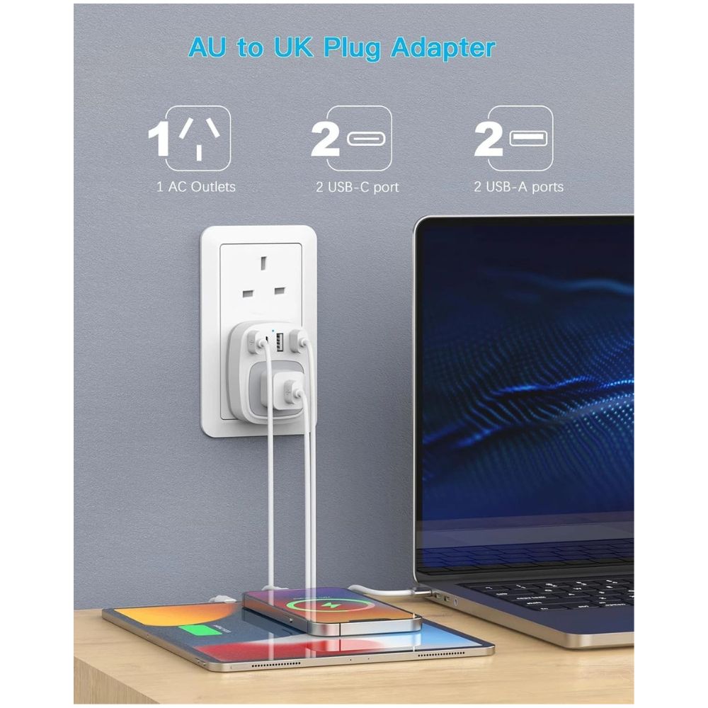 Type G travel adapter shown from the plug side