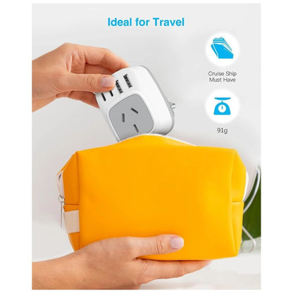 Travel adapter packed in carry-on luggage