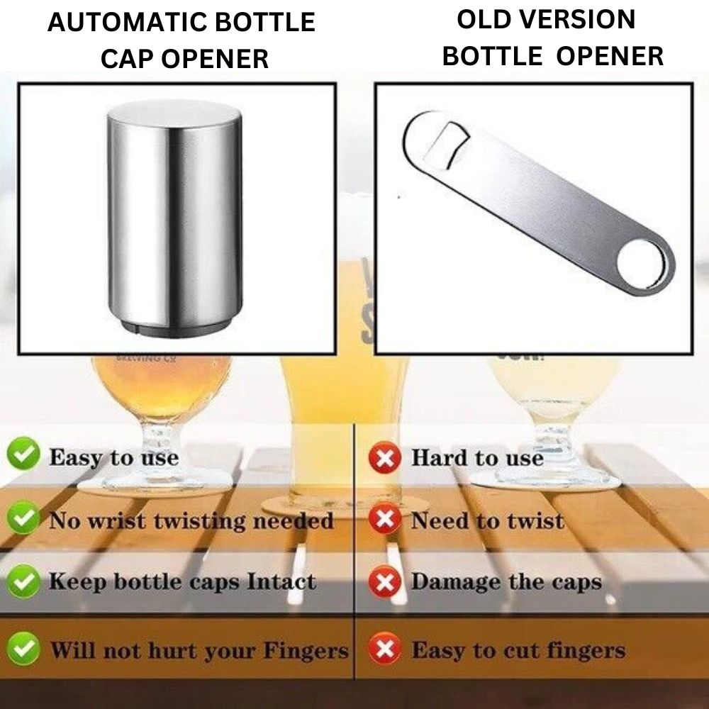 Automatic Bottle Cap Opener Stainless Steel Magnetic Beer Push Down Opener Gift