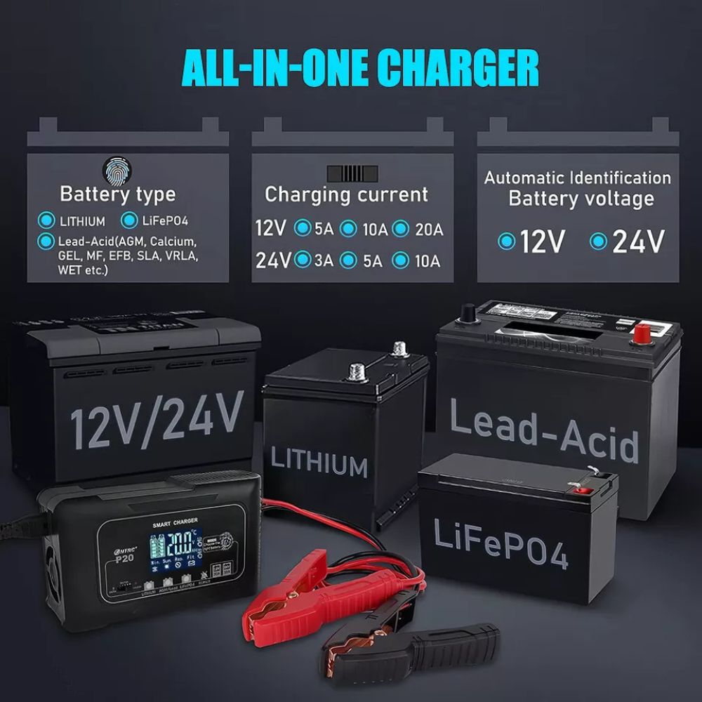 Automatic Lithium Battery Charger 20A 12V/24V For Lifepo4 Lead-Acid AGM/Gel/SLA