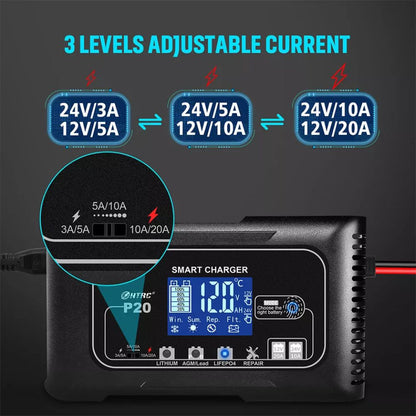 Automatic Lithium Battery Charger 20A 12V/24V For Lifepo4 Lead-Acid AGM/Gel/SLA