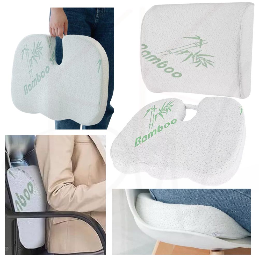 Bamboo Memory Foam Seat / Back Cushion Hip Posture Coccyx Lumbar Car Office