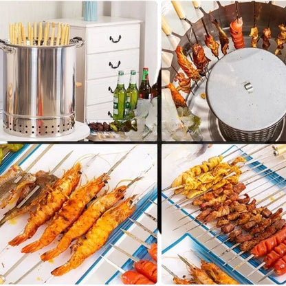 Camping Outdoor Charcoal BBQ Grill Cooking Stainless Steel Skewer Vertical