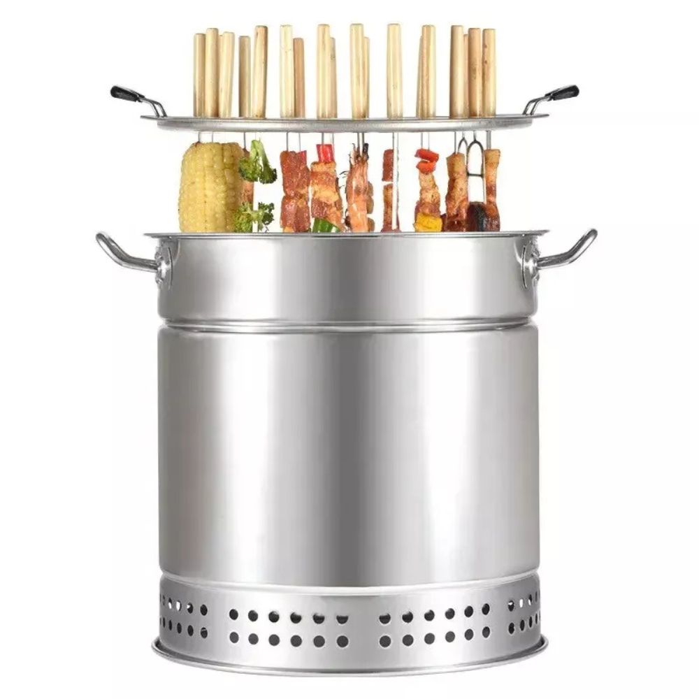 Camping Outdoor Charcoal BBQ Grill Cooking Stainless Steel Skewer Vertical