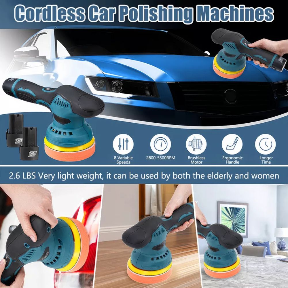 Cordless Car Buffer Polisher Kit Wheel For Car Detailing 125mm Sanding Polishing