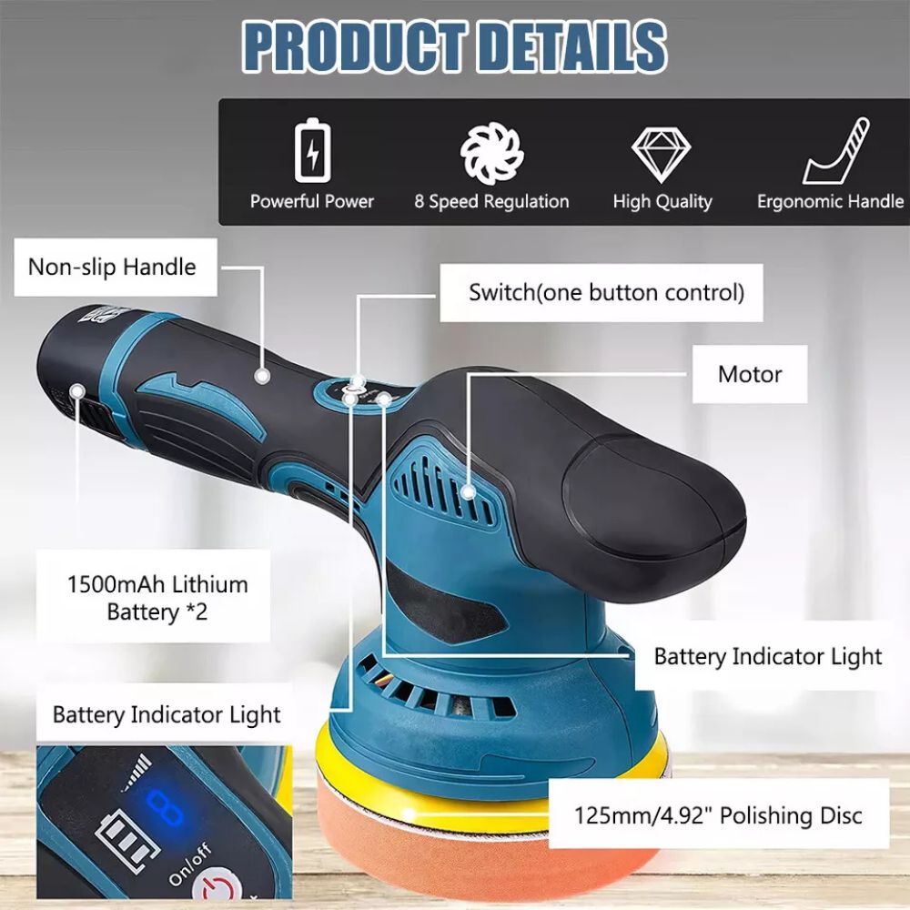 Cordless Car Buffer Polisher Kit Wheel For Car Detailing 125mm Sanding Polishing