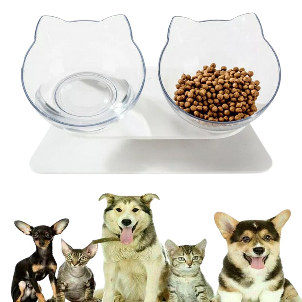 Double Cat Bowl Pet Bowls Stand Dog Food Water Raised Lifted