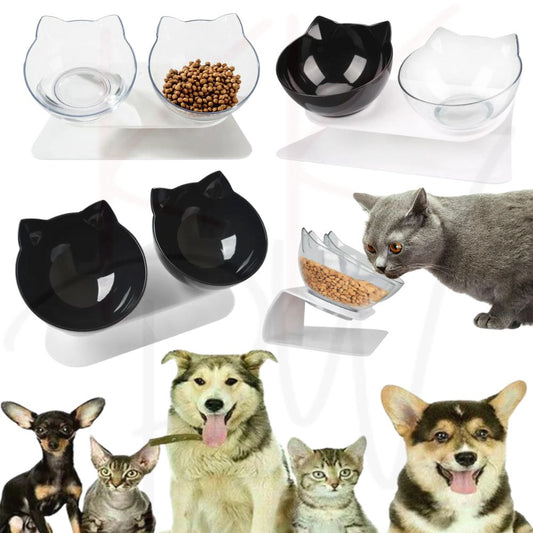 Double Cat Bowl Pet Bowls Stand Dog Food Water Raised Lifted