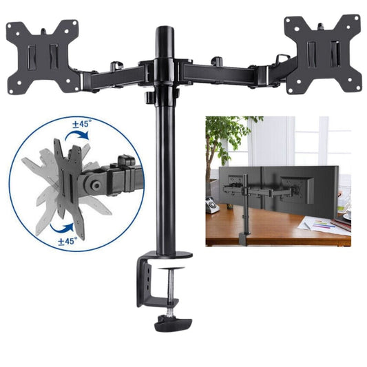 Dual Arm Monitor Stand Desk Mount HD LED TV Screen Holder Bracket Fit Up to 27''